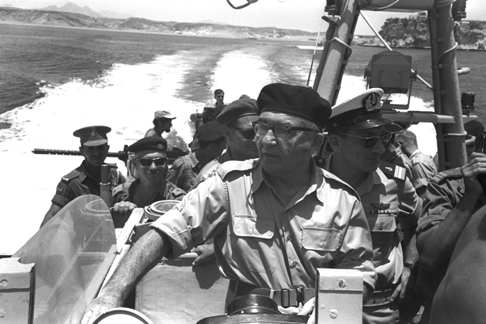 PRIME MINISTER LEVY ESHKOL and O.C. ISRAEL NAVY, ALUF SHLOMO HAREL ON ONE OF THE ISRAEL PATROL VESSELS IN THE STRAITS OF TIRAN.